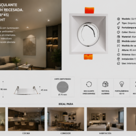 Empotrable Basculante GU-10 CS7589S WH Recesada. Blanca 75 MM (90*45) ALUMINIO EVOLIGHT