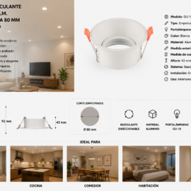 Empotrable Basculante Gu-10 TS11 WH ALM. Recesada Blanca 80 MM (92*43) Aluminio