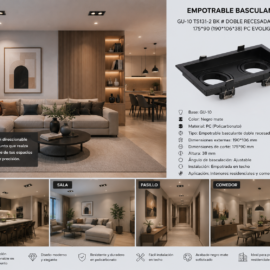 Empotrable Basculante GU-10 TS131-2 BK # Doble Recesada (Negro) 175*90 (190*106*38) PC EVOLIGHT