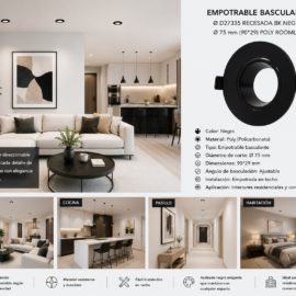 Empotrable Basculante Ø D27335 Recesada BK Negro Ø 75 mm (90*29) POLY ROOMLUX