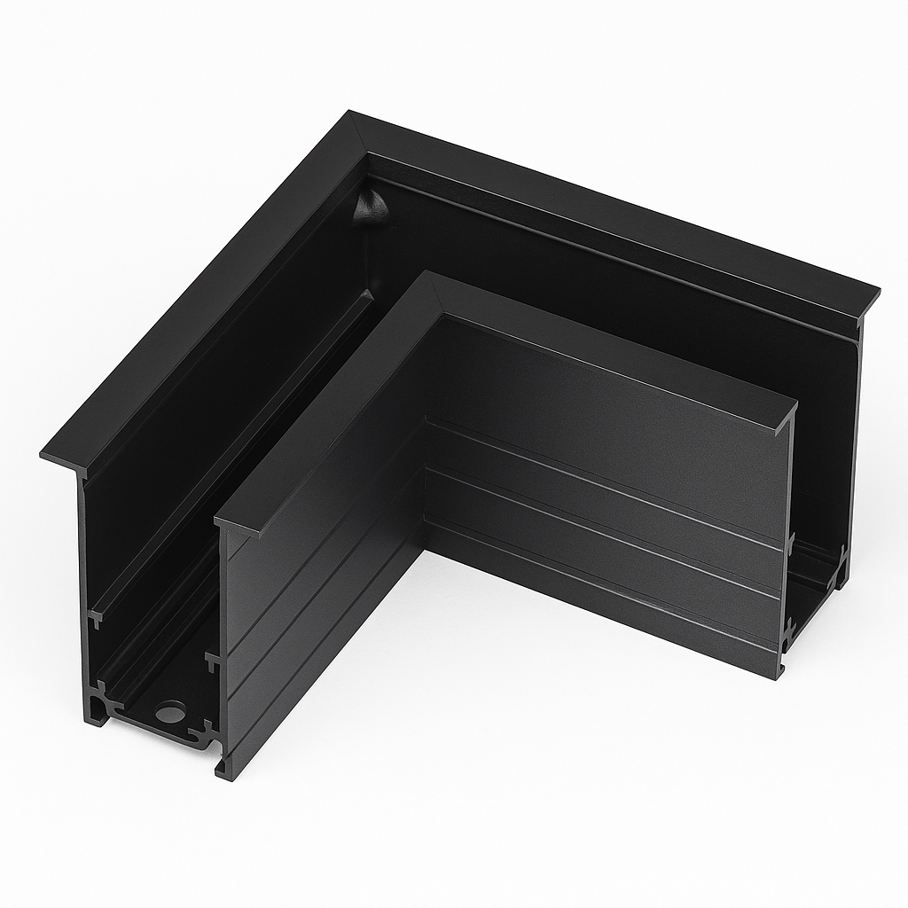 Union mag. L horizontal T2207L para riel magnetico exterior "LARKO" 85*85*46 para riel T2210D negro