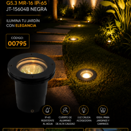 Empotrable Piso G5.3 JT-15604B MR-16 IP-65 Cuerpo de Aluminio Negra