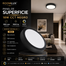 Panel superficie 18W CCT NEGRO 300 mm 1920 lm B29720 ROOMLUX