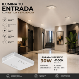 Lámpara Superficie 30W 4100K DOTS BY-X105-2 Blanco Ultrafina 200x158x39mm Plano 36º 100-265v 60hz