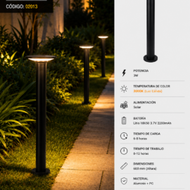 Baliza 3W 3000K B67394 Solar de 600 MM ROOMLUX