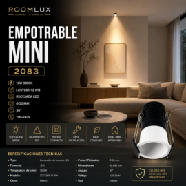 Empotrable Mini 12w 3000K LCS7260-12 WH recesada LED Ø Blanca Ø 50MM (60*82) 30° 100-240V