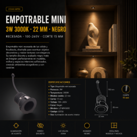 Empotrable Mini 3W 3000K 22mm Negro Recesada 100-265V (15 mm) LZ-MN5000