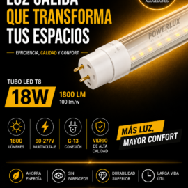 Tubo LED 18w 3000K Clear T8 G-13 B25515 90-277v 1800 lm Vidrio ROOMLUX