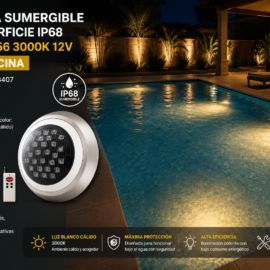 Lampara Sumergible LED Superficie IP68 18W PAR-56 3000K 12V P/Piscina