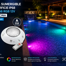 Lampara Sumergible LED Superficie IP68 18W PAR-56 RBG 12V P/Piscina