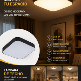 Lampara Techo 3 E-27 SU-NS-400 Cuadrada