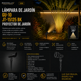 Lampara de jardin gu-10. JT-15125 BK proyector de jardín aluminio c/puya plástica color negro