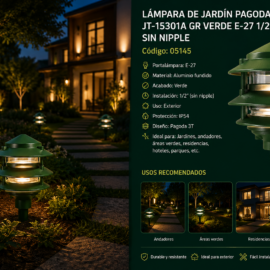 Lampara de Jardín Pagoda 3T JT-15301A GR Verde E-27 1/2 Sin Nipple