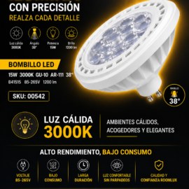 Bombillo 15w 3000k GU-10 AR-111 38º B41515 85-265V 1200 lm ROOMLUX