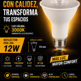 Reflector PAR-30L 12w 3000k E-27 Cuello Largo 115 MM 110/265V B54522 ROOMLUX IP-20