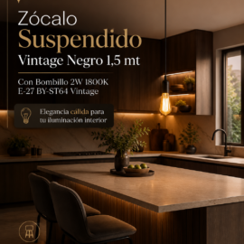 Zócalo Suspendido Vintage Negro E-27 1,5 mt para iluminación interior,