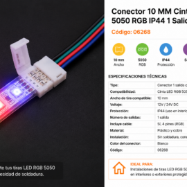 Conector 10 MM Cinta LED 5050 RGB IP44 1 Salida Y Cable
