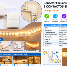 Conector Escuadra Cinta LED L 2 CONTACOTS 3528 IP20