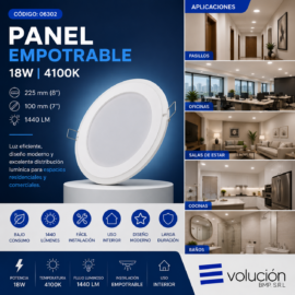 Panel Empotrable 18W 4100K 225mm (8¨) 100 mm (7¨) 1440 lm B29705 ROOMLUX