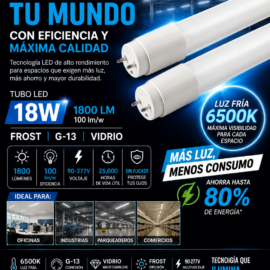 Tubo LED 18w 6500K FROST G-13 B25515 90-277V 1800 LM VIDRIO 100 lm/w ROOMLUX
