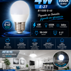 Bombillo 4W 6500K E-27 B11500 G-45 Blanco ROOMLUX Huevo de Paloma