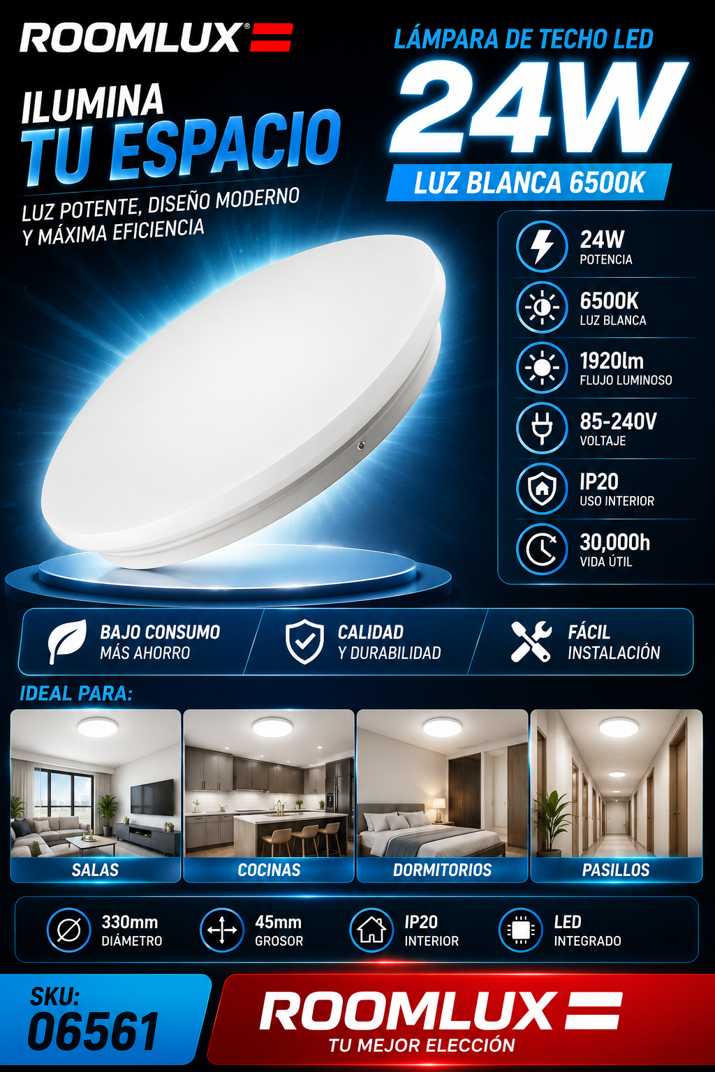 LAMP. TECHO LED 24w B27350 6500K 330mm 85-240v IP-20 ROOMLUX
