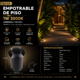 Empotrable Piso 1w 3000K LDM0322-1 Negro INDIRECTA 1W BK 7.5 lm 60*93mm (43 mm) IP-67