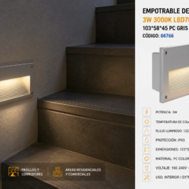 Empotrable de Escalera 3w 3000k LBD7020-3 103*58*45 PC Gris OT