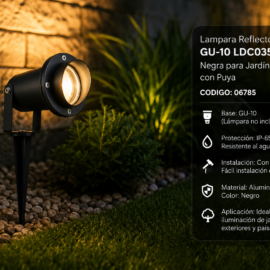 Lampara Reflector GU-10 LDC0350B-GU10 Negra para Jardín IP-65 Negra con Puya