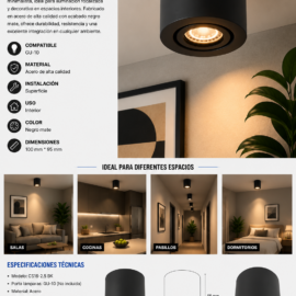 Foco Superficie GU-10 CS16-2.5 BK 100*95 mm Acero Negra EVOLIGHT