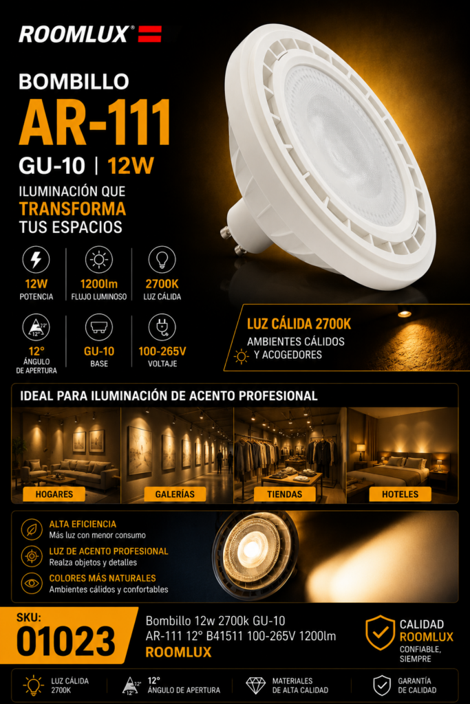 Bombillo 12w 2700k GU-10 AR-111 12º B41511 100-265V 1200lm Roomlux