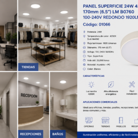 Panel Superficie 24w 4200k 170mm (6.5") LM B0760 100-240V Redondo 1920LM Comercial