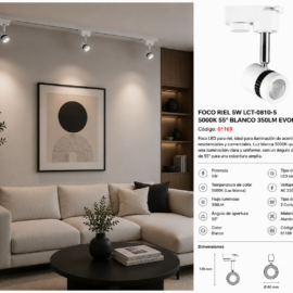 Foco Riel 5W LCT-0810-5 5000K 55º Blanco 350LM EVOLIGHT