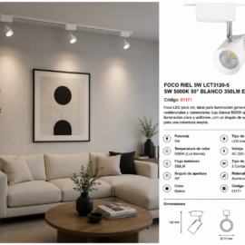 Foco Riel 5w LCT3120-5 5W 5000K 55º Blanco 350LM EVOLIGHT