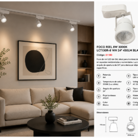 Foco Riel 8W 3000K LCT130R-8 WH 24º 450LM Blanca EVOLIGHT