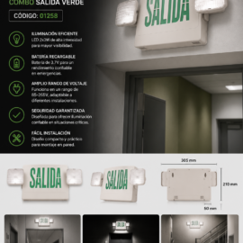 Lampara de Emergencia SM120 LED 2x3w Combo Salida Verde 9.6v 85-265V 3.7 Batería