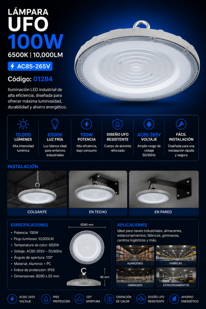 Lampara UFO 100W 6500K B60736 AC85-265V. 10,000LM
