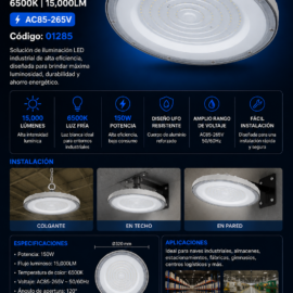 Lampara UFO 150W 6500K B60736 AC85-265V. 15,000LM