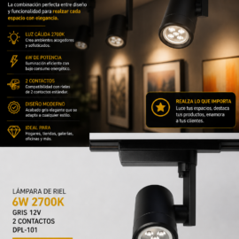 Lampara de Riel 6w 2700K Gris 12V 2 Contactos DPL-101