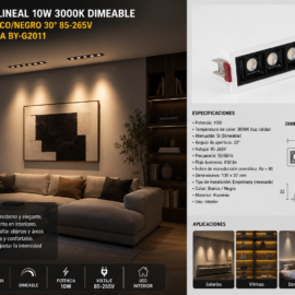 Empotrable Lineal DOTS 10W 3000K Dimeable 139X37mm Blanco/Negro 30° 85-265V Lineal Recesada BY-G2011