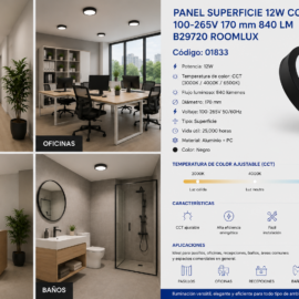 Panel Superficie 12W CCT NEGRO 100-265V 170 mm 840 LM B29720 ROOMLUX