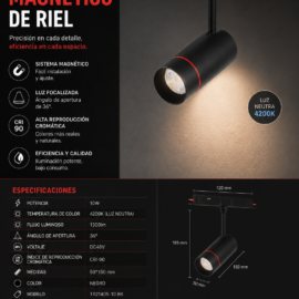 Foco Magnético de Riel 10w 4200K TX2140S-10 BK 36º DC48V 1300lm CRI-90 50*150 mm Negro