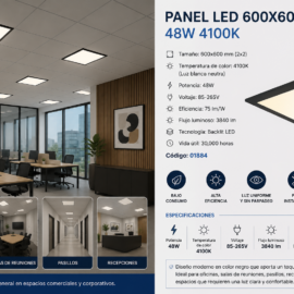 Panel 600X600 4100K 48w B29762 BK 85-265V 75/LM/W 3840 L/M Backlit Negro Roomlux 30,000h