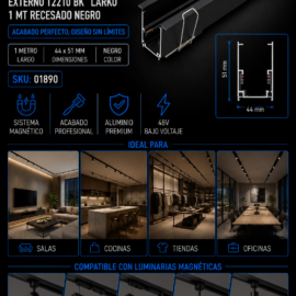 Riel Magnético Externo T2210 BK "LARKO" 1 MT 44*51 mm Recesado Negro