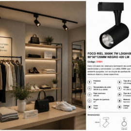 Foco Riel 3000K 7W LDG910E-7 90*50*120mm Negro 420 lm