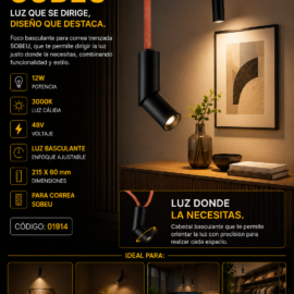 Foco de Correa 12w 3000k LRX0760-12 Basculante 48v 215 x 60 mm ¨SOBEU¨