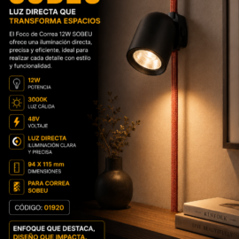 Foco de Correa 12w 3000k LRX0340-12 Directa SOBEU 94X115mm 1500lm 48v