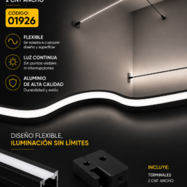 Perfil Flexible Negro Sky LIGHT 5 MT con Terminales 2 CNT Ancho