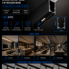 Riel Magnético Externo T2210 BK "LARKO" 2 MT 44*51 mm Recesado Negro