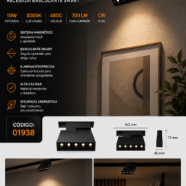 Lampara Magnética de Riel 10W 3000K 1620 mm 48DC Recesada Basculante SMART Magnético 700 LM CR